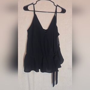 Women's Vintage Zenobia Black Peplum Cami Top  Deep V-Neckline Spaghetti Straps